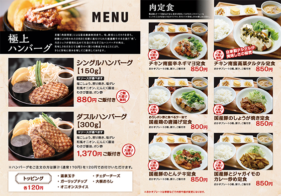 ハンバーグレストランメニュー